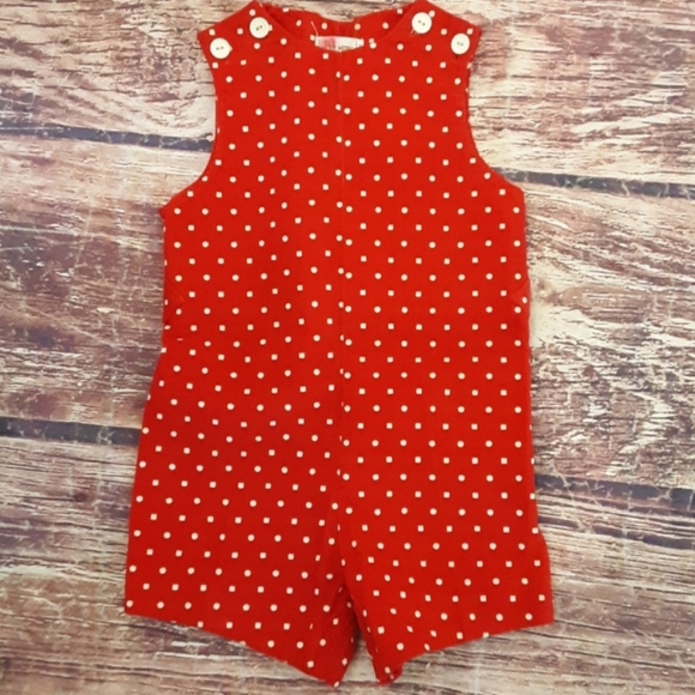 Merry Mites red corduroy shortalls sz 3T